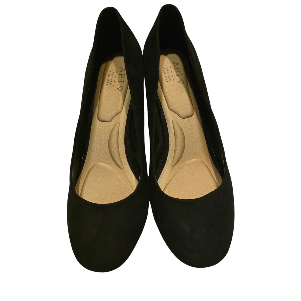 Apt.9 Women's 9M Deluxe Comfort 3.5 Inch Block Heel Black Suede Pumps